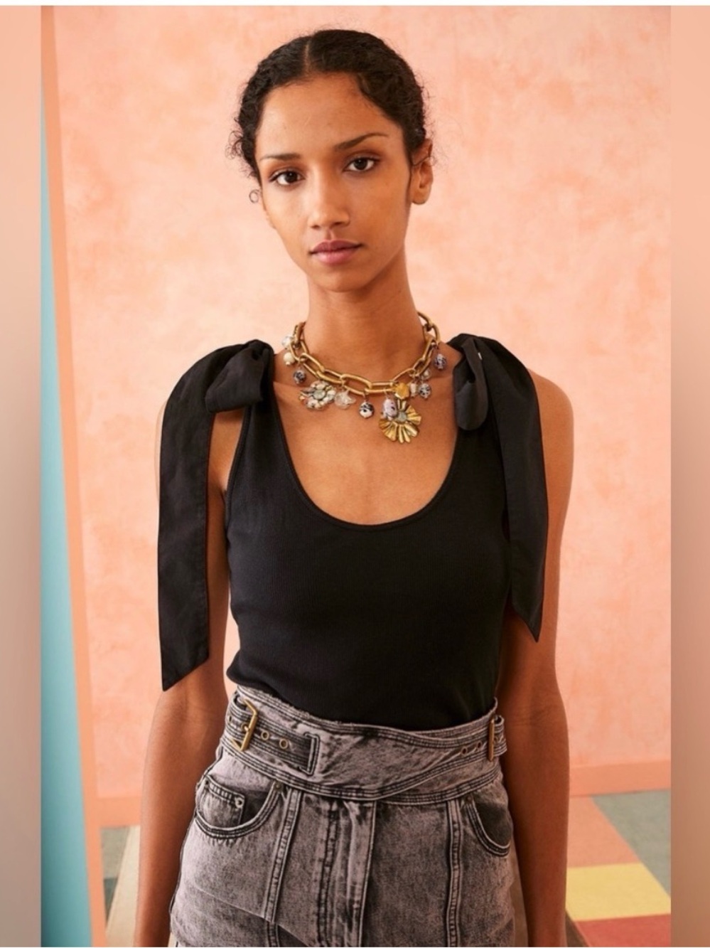 Ulla Johnson Black Tie-Shoulder Tank Top